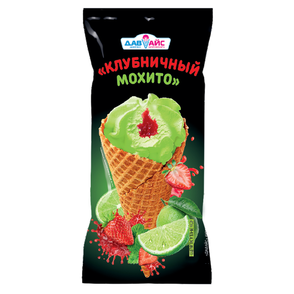 «Давайс» десерт «Клубничный мохито» в вафельном рожке